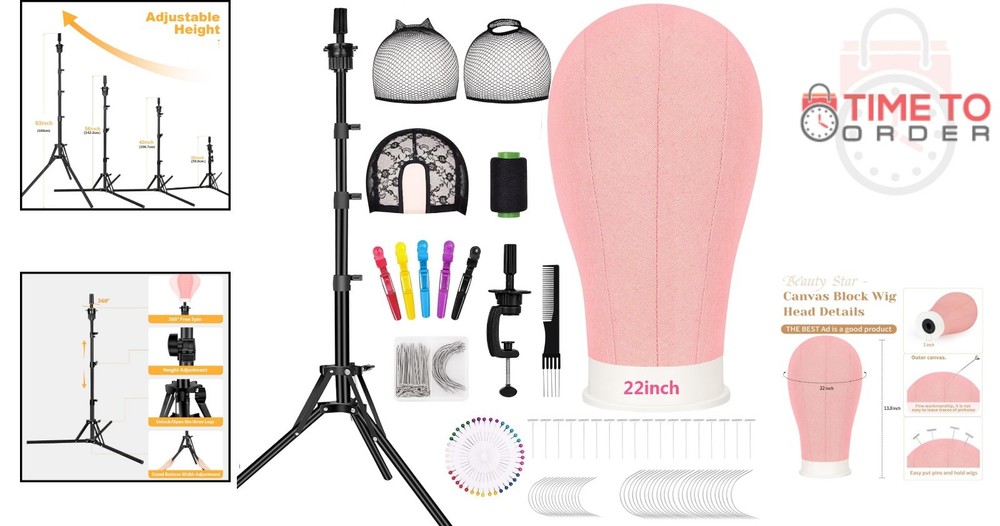Wig Stand Tripod Mannequin Head Kit Adjustable Canvas Display Stylist