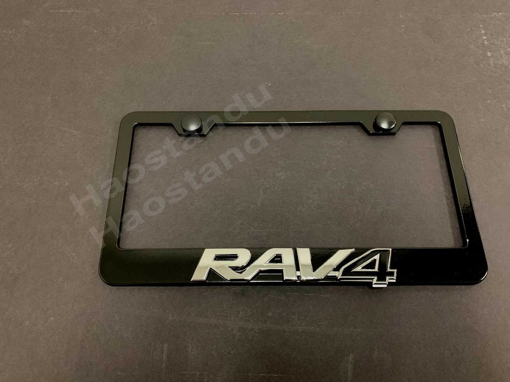 1x ForRAV4 3D Emblem BLACK Stainless License Plate Frame RUST FREE + Screw Cap