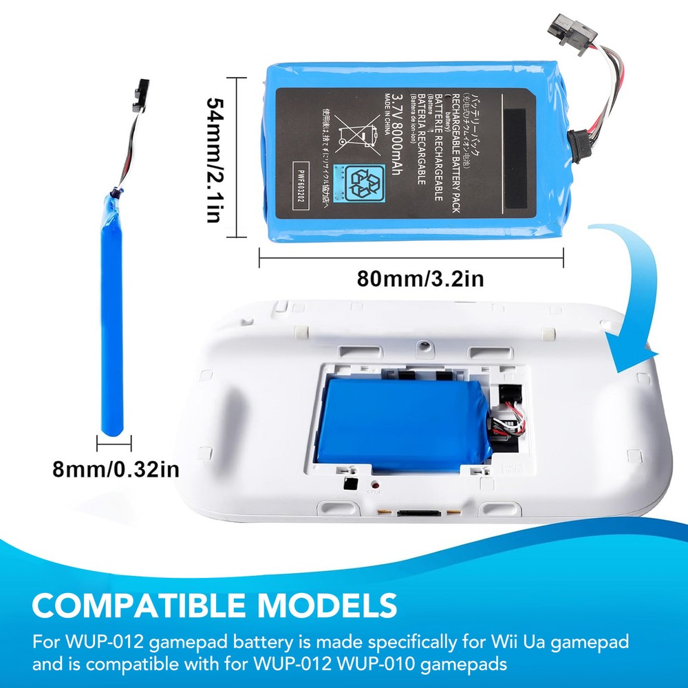 For U Gamepad Battery 8000mAh Replacement Rechargeable Battery Pack Kit
