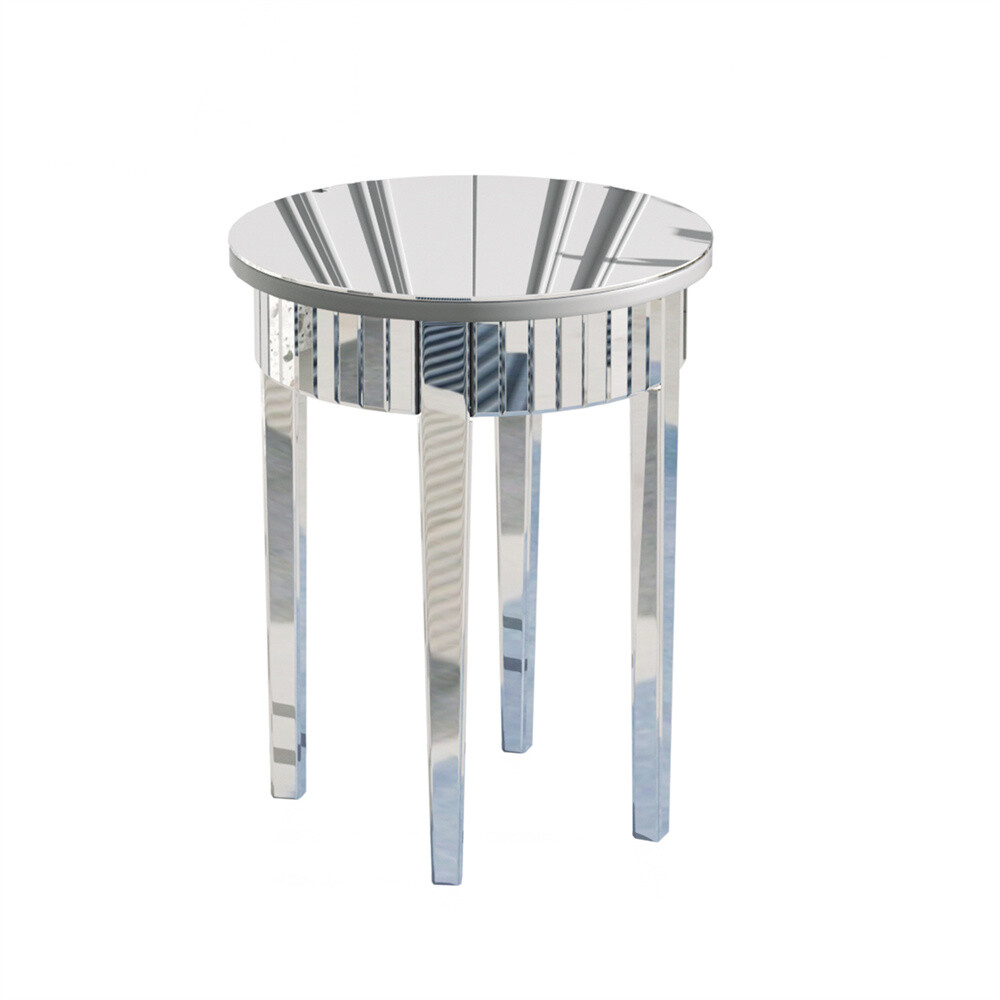 Modern Round Silver Mirrored Side Table Bedside Accent Table Silver-plated Glass