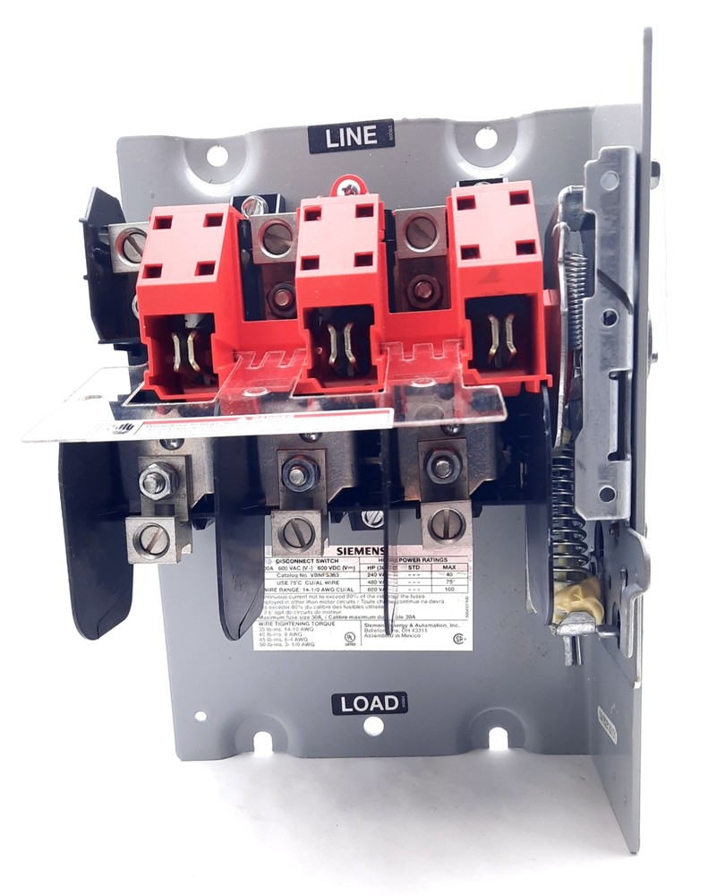 Siemens VBNFS363 Panel Mount Disconnect Switch 600VAC, 600VDC, 100A, 3 Phase