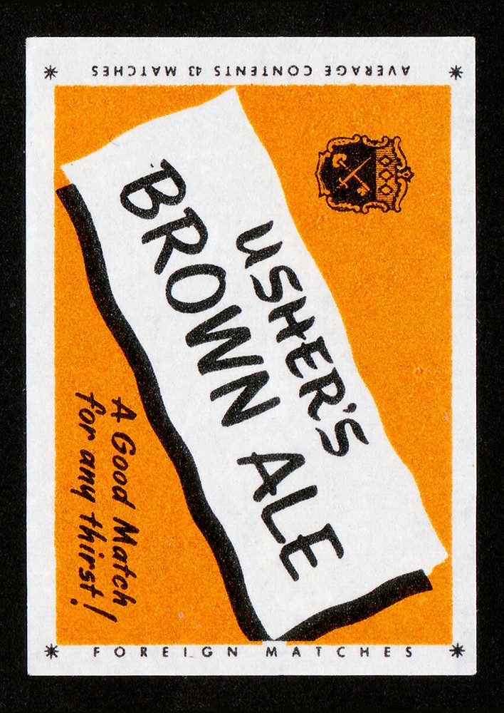 USHER'S BROWN ALE 🔥 VINTAGE MATCHBOX LABEL