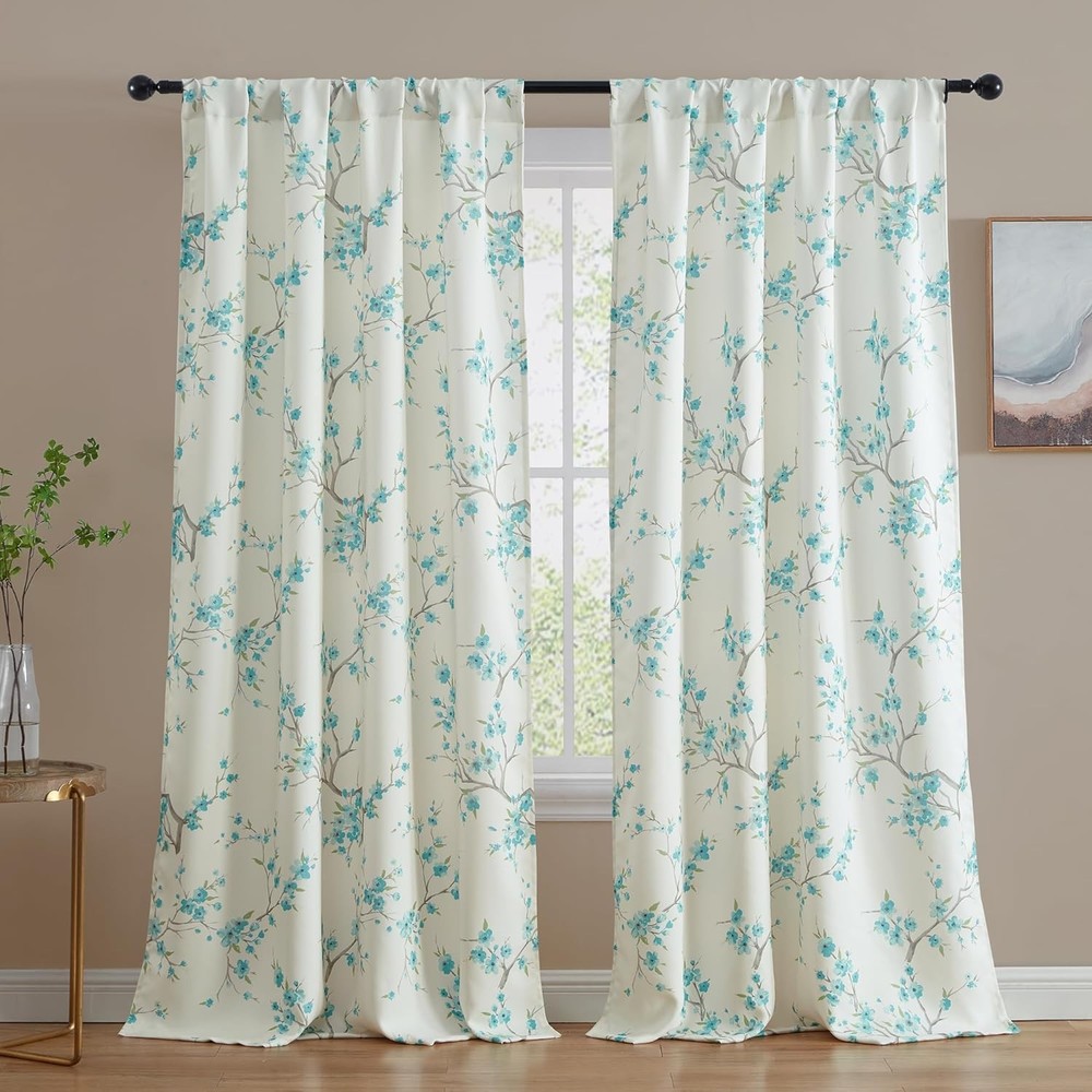 Jasmine Floral Patterned Window Rod Pocket Short Curtains Bedroom Light Blocking