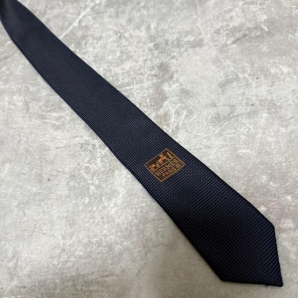 HERMES Tie Navy Saint Honor Solid Dark Navy