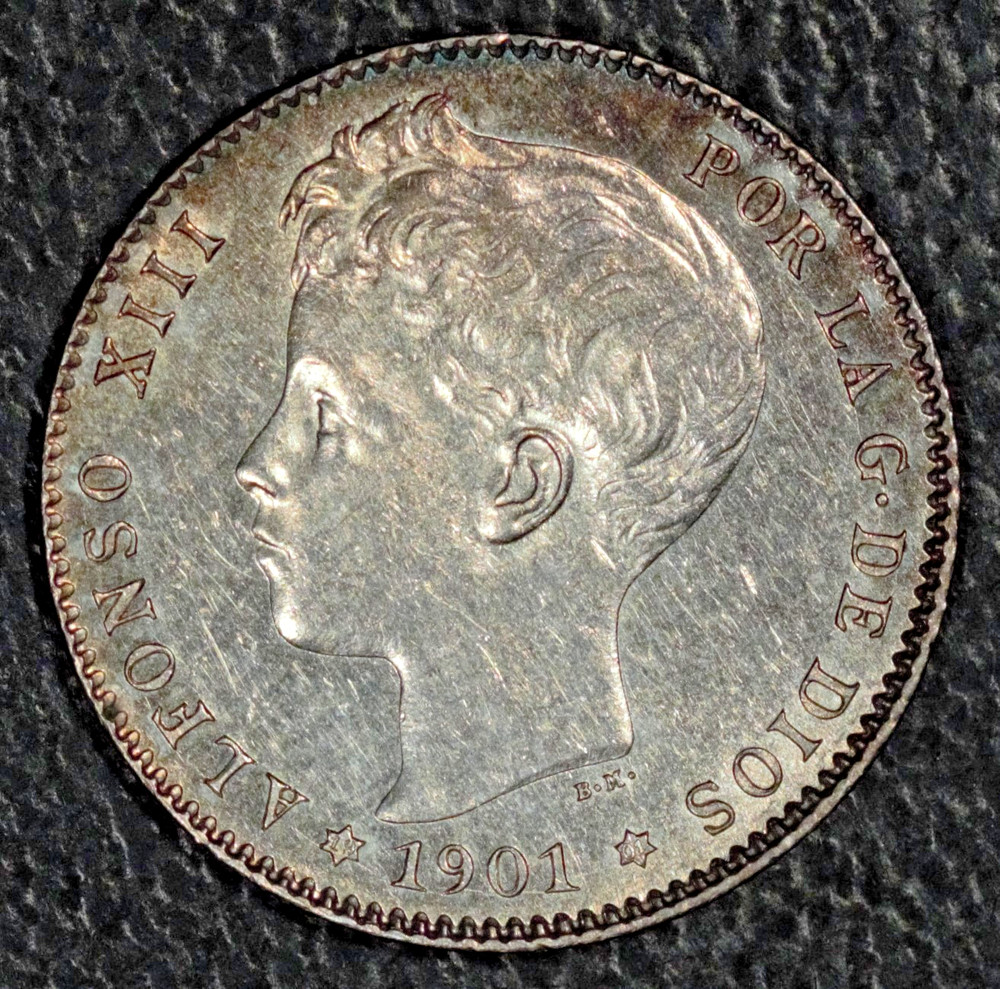 Spain, 1901, 1 Peseta, BU Details, Cleaned