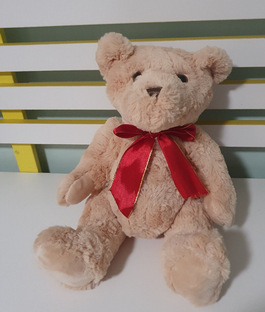 DAN DEE TEDDY BEAR WITH RED BOW 26.5CM IN SEATED POSITION