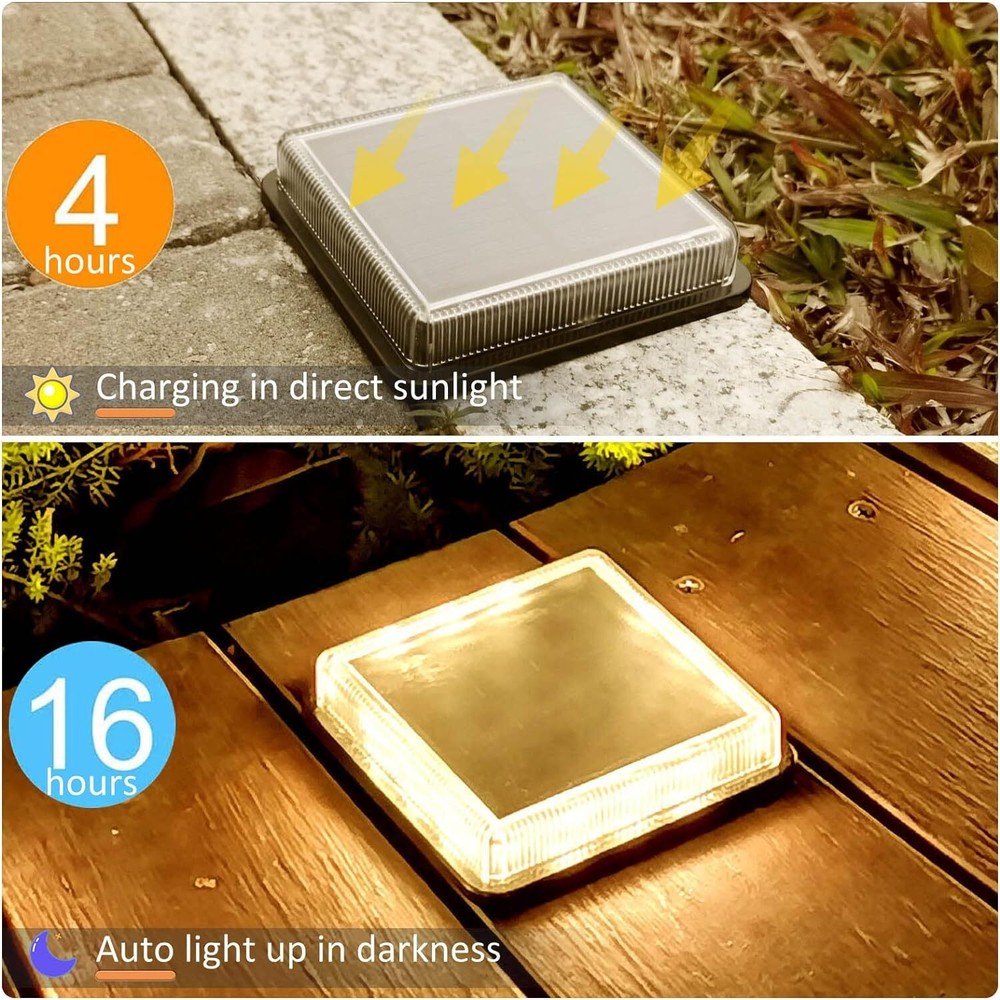Solar Step Lights, 4-Pack 50LM 3000K Warm White LED Deck Square,