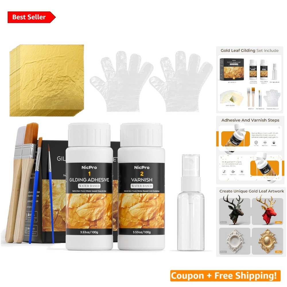 Eco-Friendly Gold Leaf Adhesive Kit with 100 Sheets & Easy Application Tools