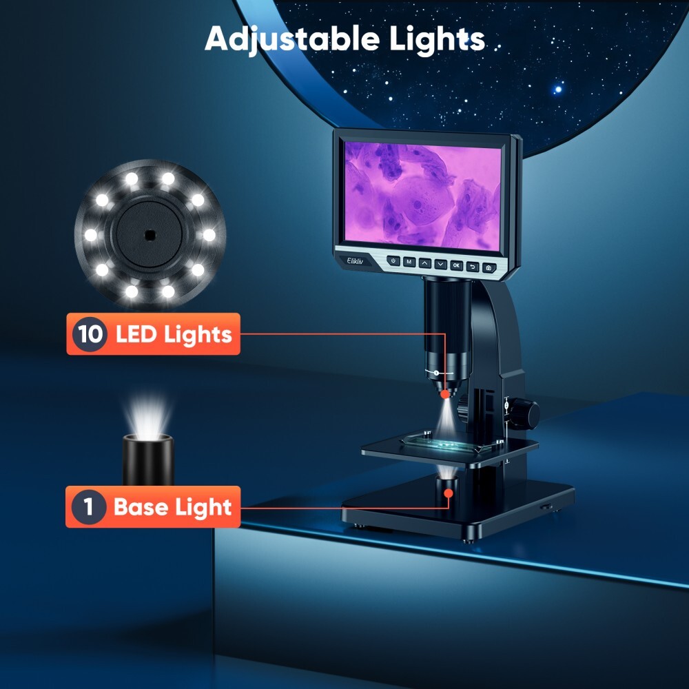 Elikliv 7'' LCD Digital Microscop 2000X Biological Microscope & Remote Control