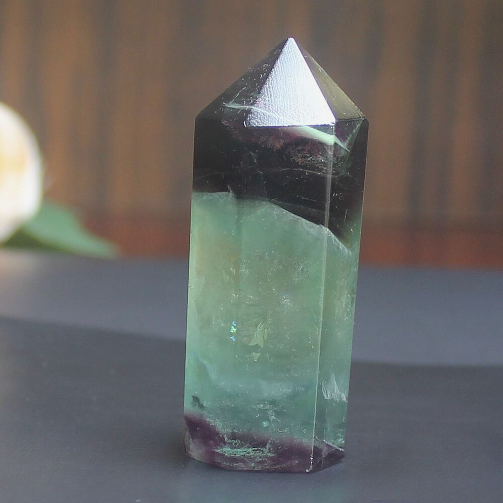 Natural Fluorite crystal Hexagonal point Column Healing quartz Reiki Stone
