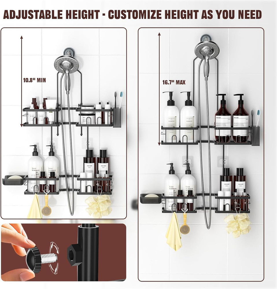 REINHARDT Adjustable Shower Caddy Hanging Rustproof Shower Caddy for Handheld Sh