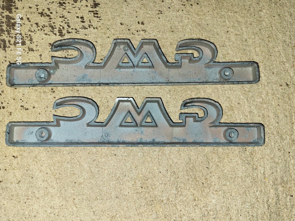 Two Vintage GMC 1947-1954 Hood Script Emblems 2223966