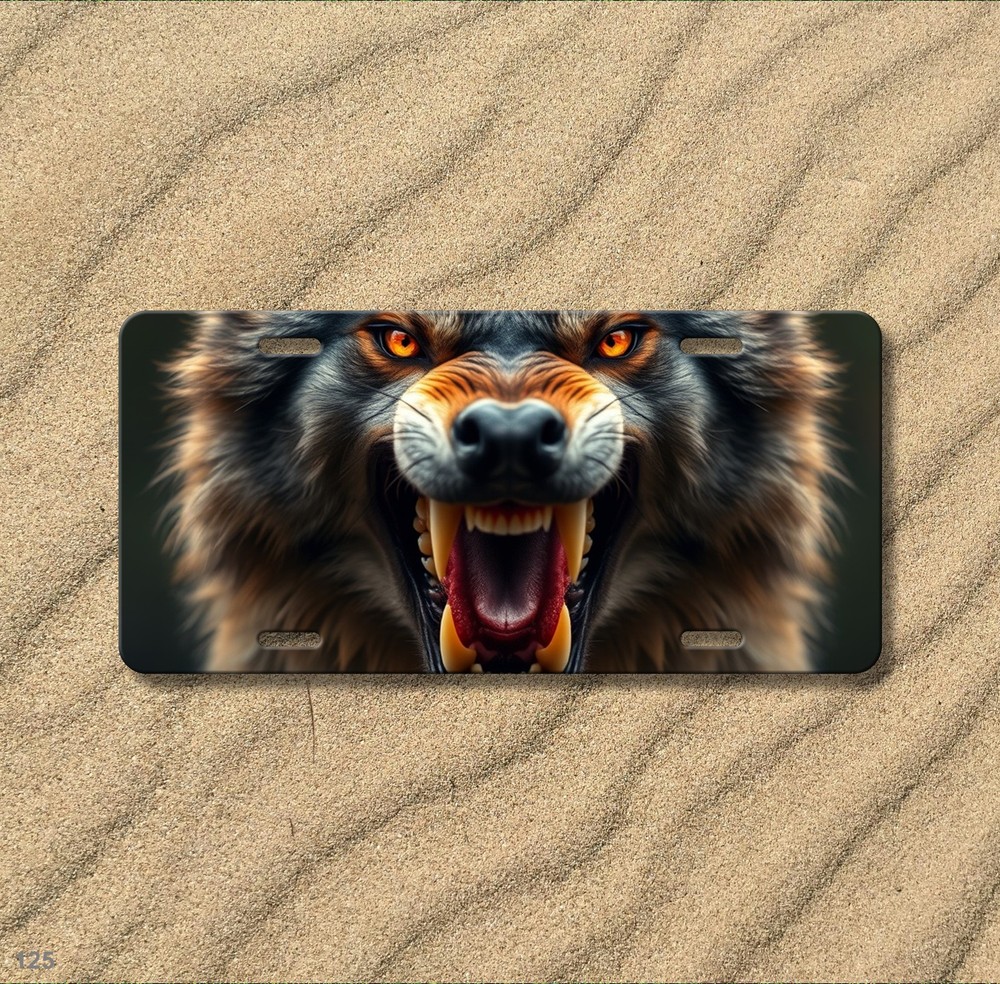 Realistic Wolf License Plate Fierce Expression Your Text Front Plate Unique Gift