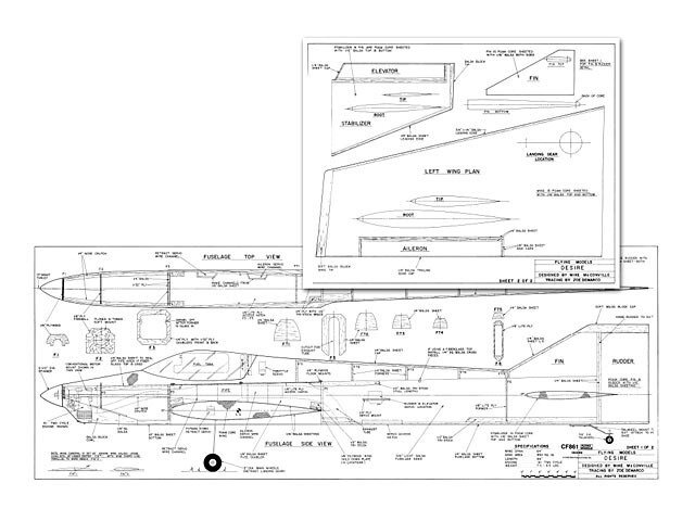 Desire RC Pattern Model 64" Wingspan RC Model Airplane Printed Plans &Templates