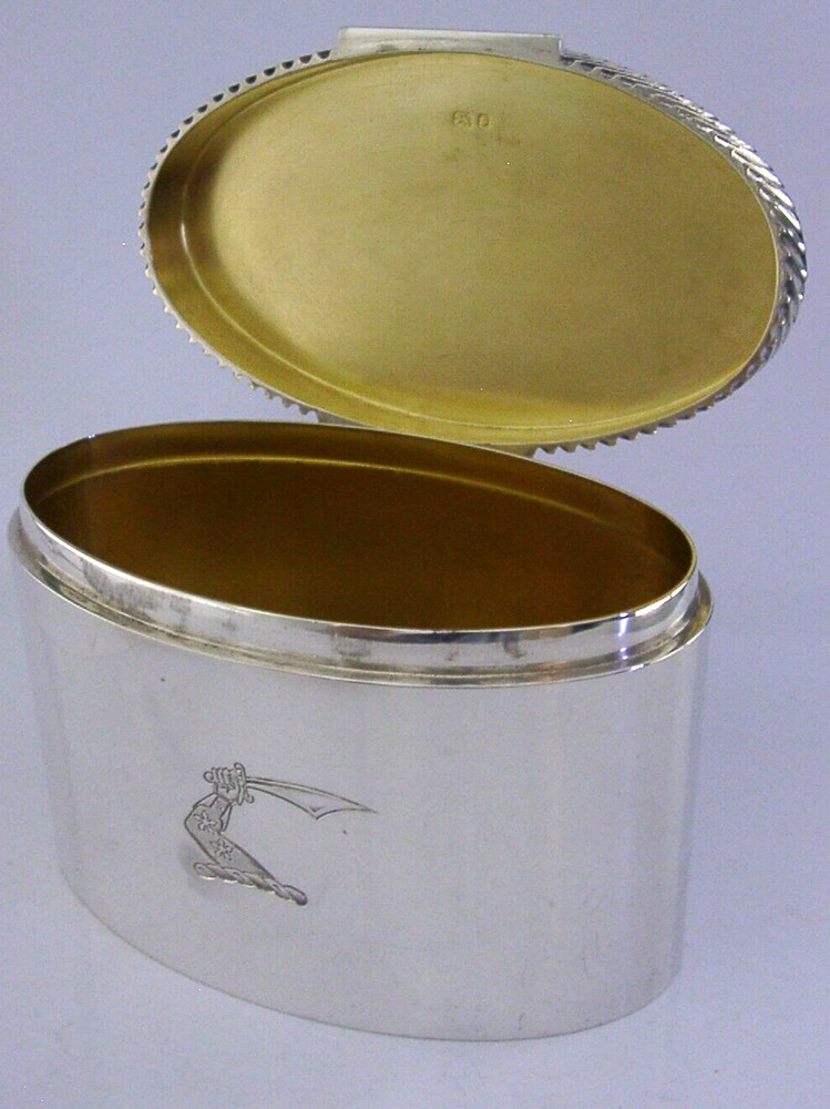 ANTHONY ELSON HEAVY 548g STERLING SILVER RICKETTS CREST TABLE BISCUIT BOX 1972