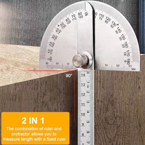EMVANV Stainless Steel Protractor 0-180 Degrees, Woodworking Ruler Angle