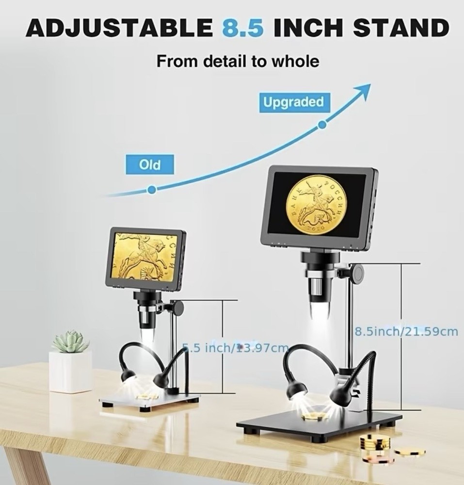 7" IPS Digital Microscope, 1200X Magnification for Coin View, PCB Circuit Repair