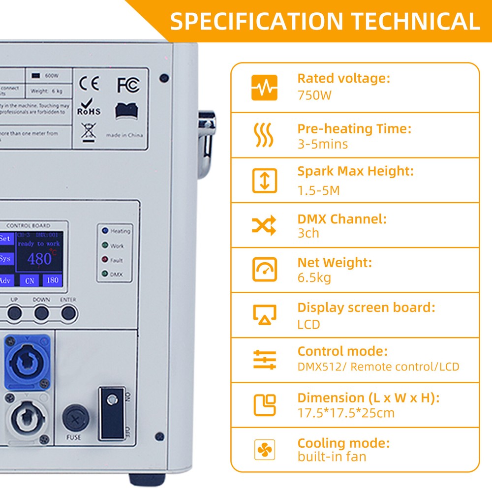2Pcs Cold Spark Machine 750W Firework Machine DMX512 DJ Stage Effect with Handle
