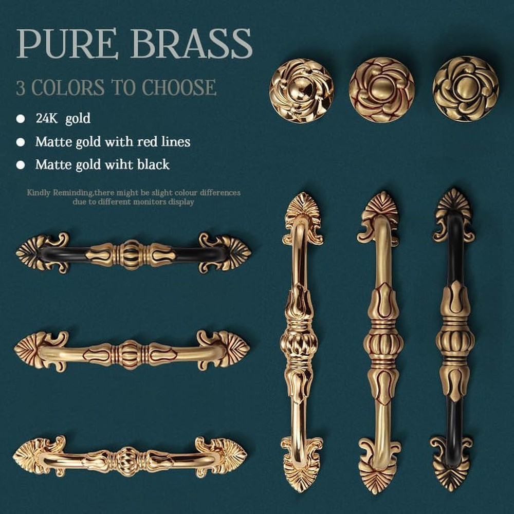 2 Pack 3-3/4” Brass Cabinet Pulls Antique Floral Pattern Cupboard Handle D