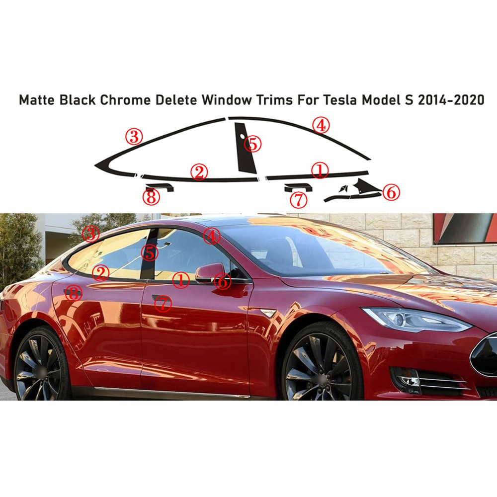 Matte Black Chrome Delete Window Trims For Tesla Model S 2014-2020