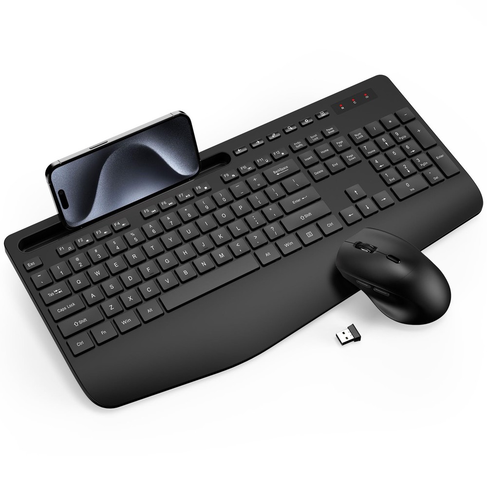 Wireless Keyboard and Mouse Combo - Full-Sized Ergonomic Keyboard with Wrist ...