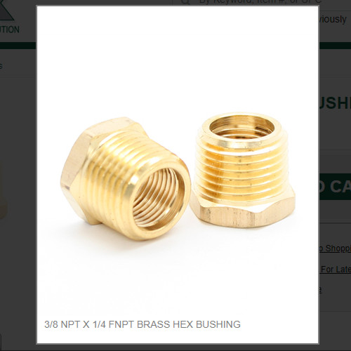 3/8 NPT X 1/4 FNPT BRASS HEX BUSHING # 110-64