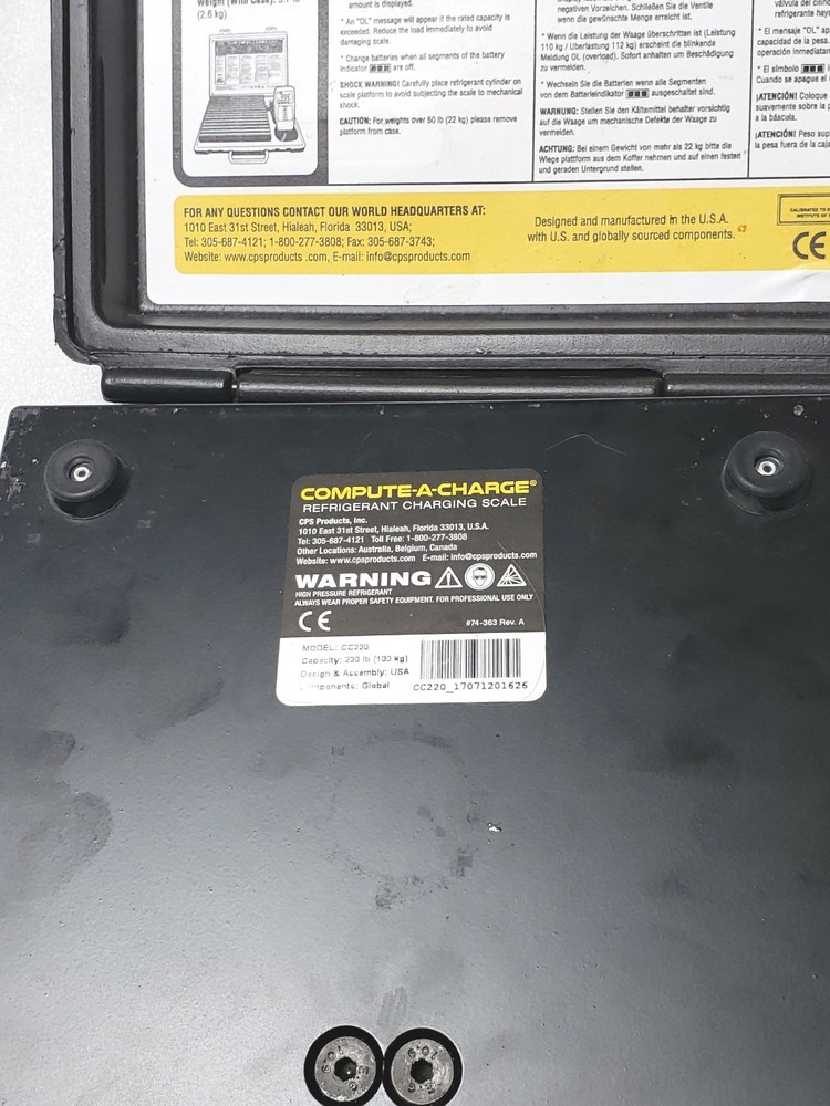 CPS Products CC220 Compact High Capacity Refrigerant Charging Scale 220lbs Cap