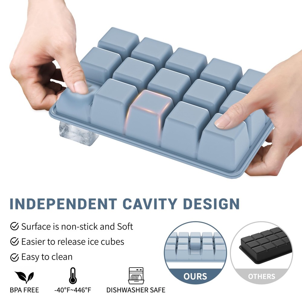Silicone Ice Cube Tray 3 Pack - EASY RELEASE ice cube Normal, Blue+Pink+Green
