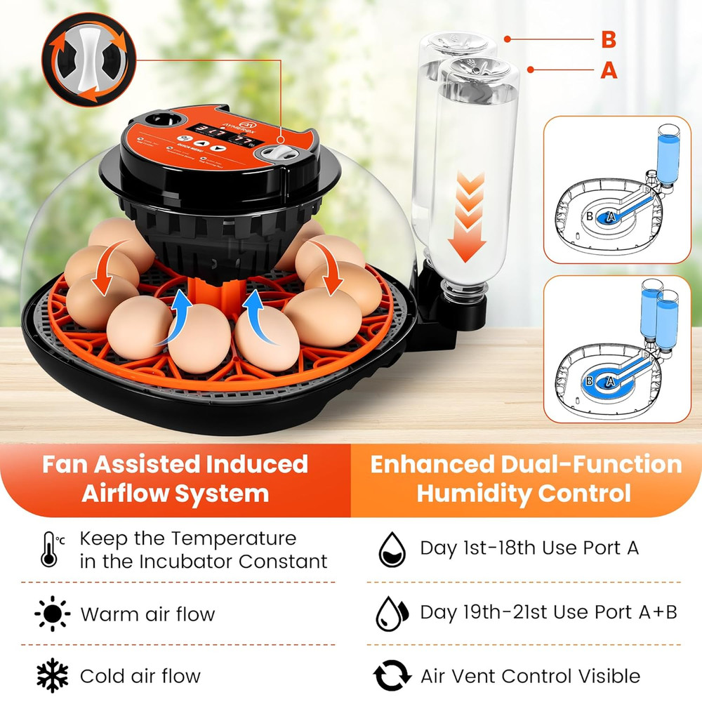 12 Egg Incubator for Hatching - Chicken, Duck, Quail & Goose – Automatic Egg Tur
