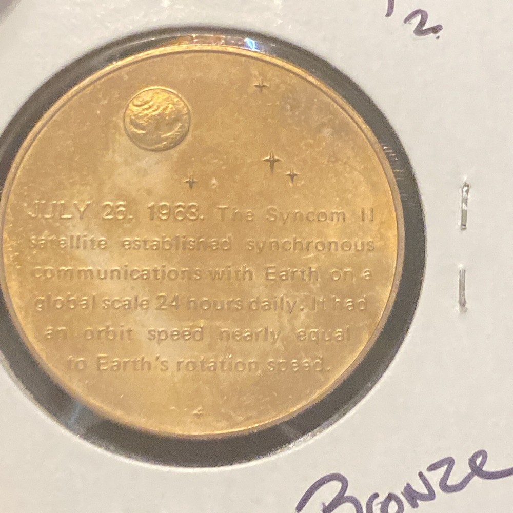 Vintage Syncom 2 Bronze Token Space Synchronous Orbit Satellite Token