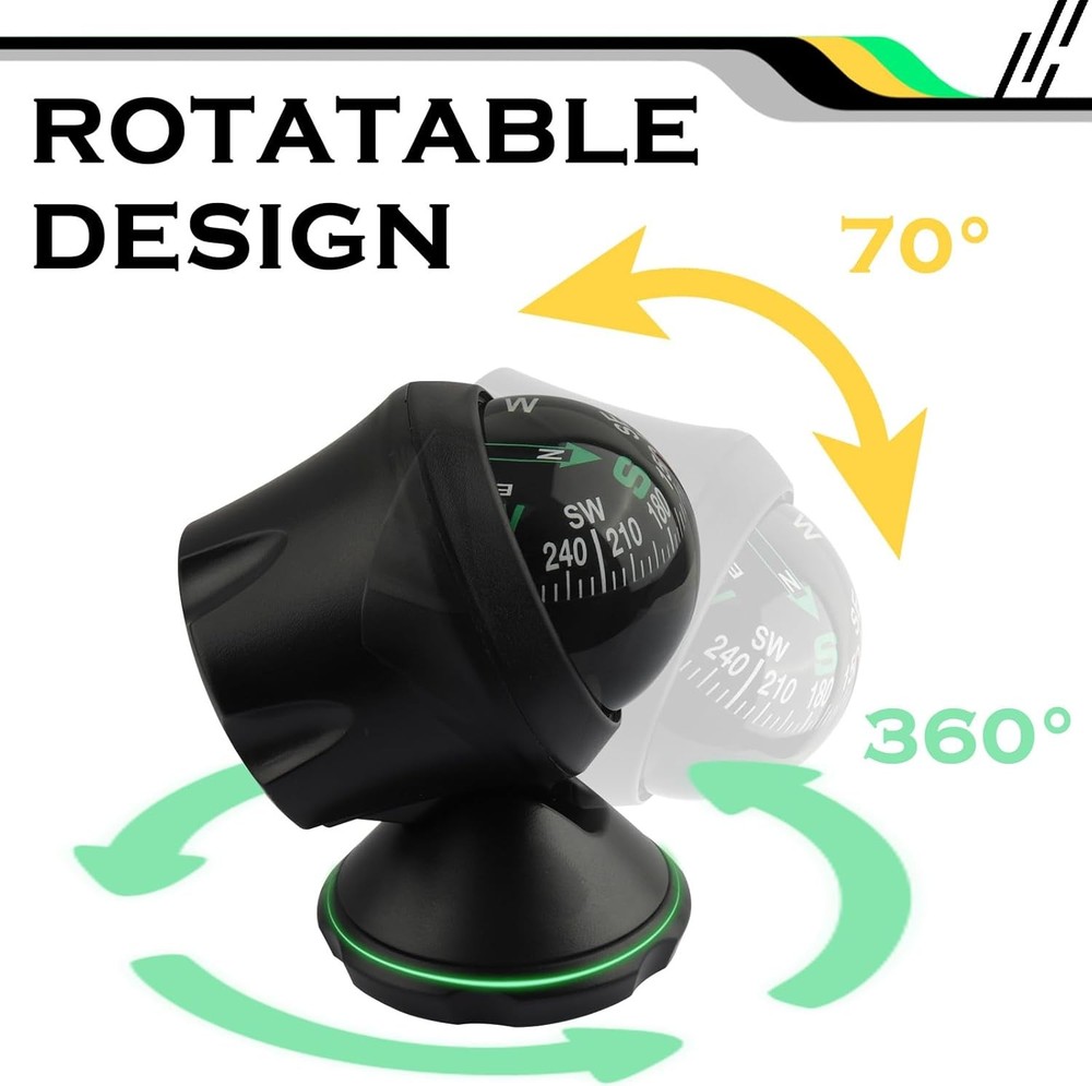 Adjustable Night Vision Car Compass Ball with Bottom Stick for Navigation