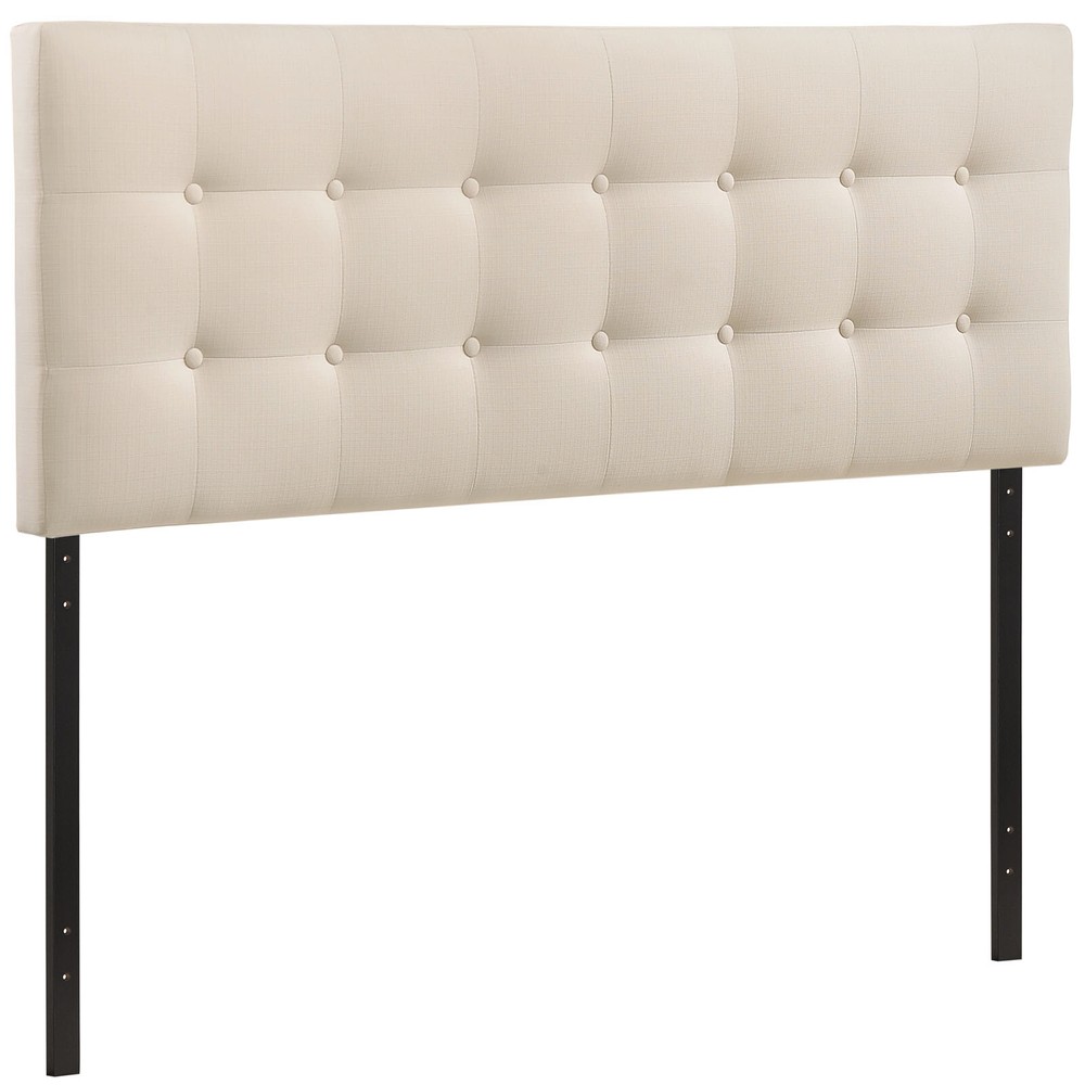 Modway Fabric Upholstered Button Tufted Square Full Size Headboard in Ivory