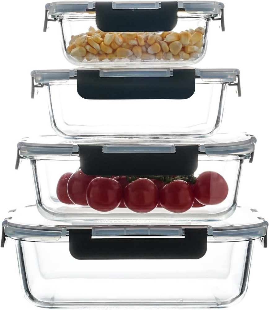 Versatile 4-Piece Glass Storage Containers with Locking Lids & Nesting Design