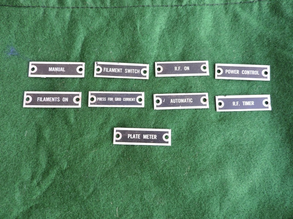 1943 Metal Machine Labels~Automatic,Manual,Plate Meter,Filament Switch~Steampunk