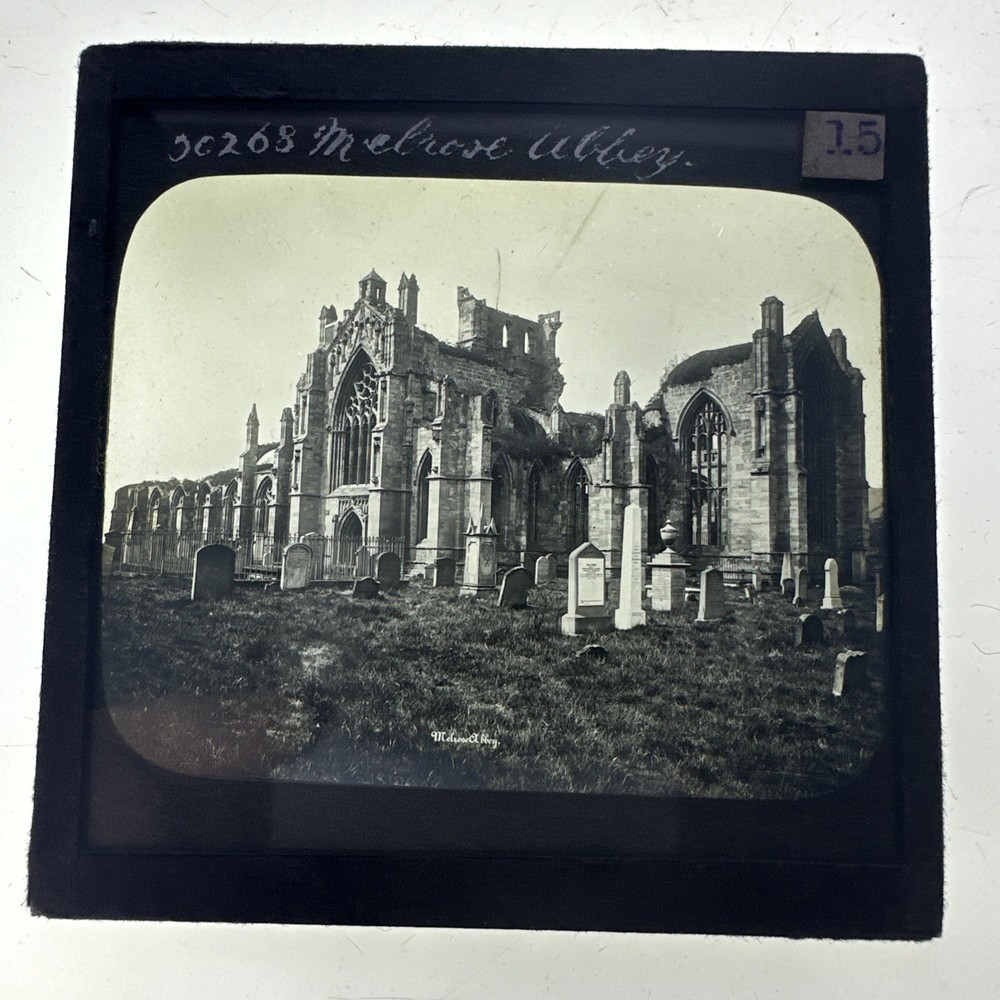 Antique Magic Lantern Slide Melrose Abbey