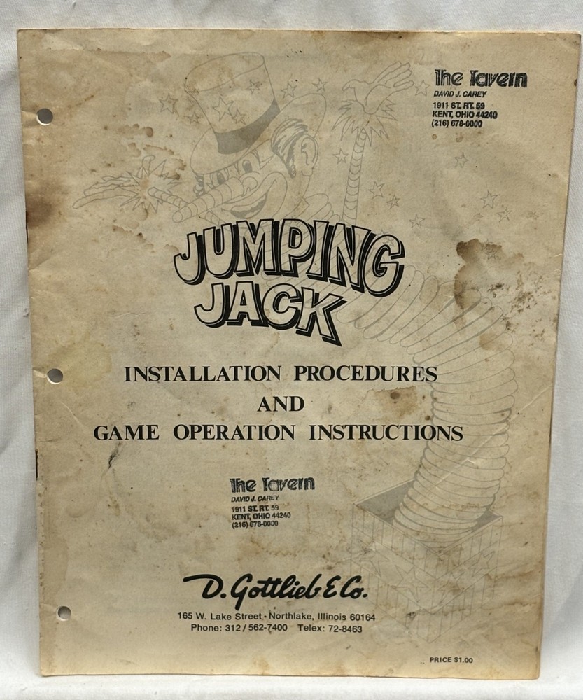 ORIGINAL-GOTTLIEB-JUMPING JACK-INSTALLATION & OPERATION INSTRUCTIONS