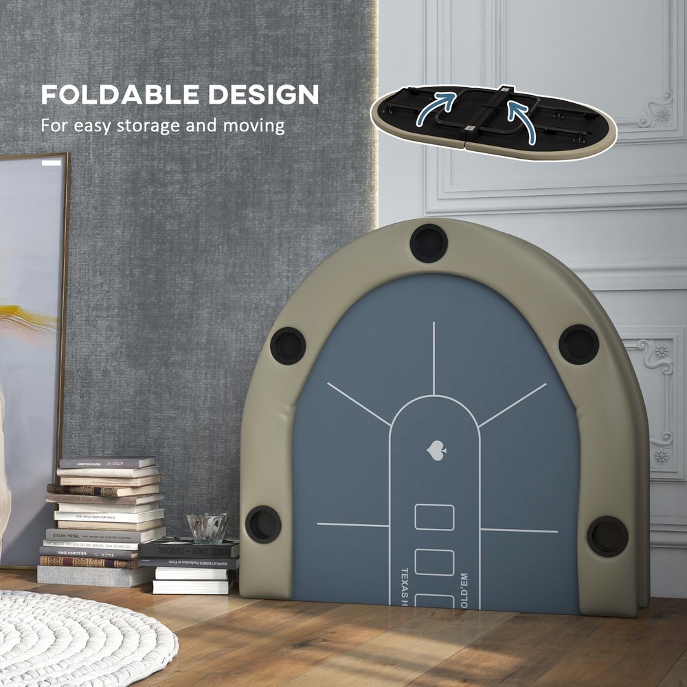 70" Foldable Poker Table, 8 Player Blackjack Game Table, Blue