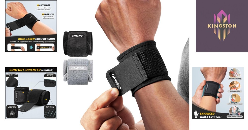 Pain Relief Wrist Wraps - Adjustable Compression Brace for Active Lifestyle