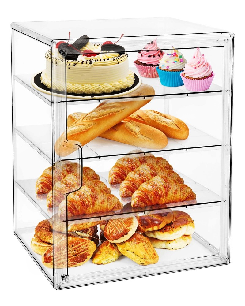 Pastry Display Case,Bread Box for Kitchen Countertop,4-Layer Adjustable Bread...