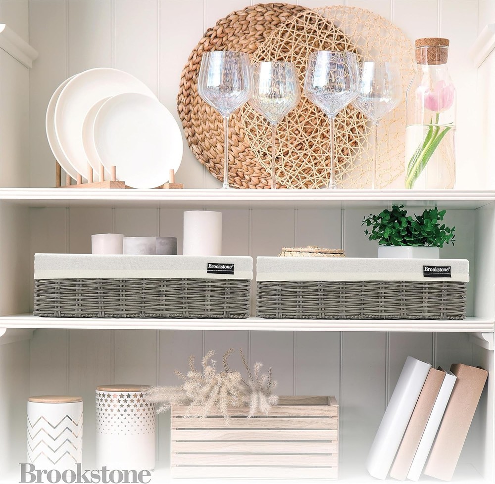 Wicker Storage Basket Two Pack Set Bathroom & Closet Organizers & Storage Bins