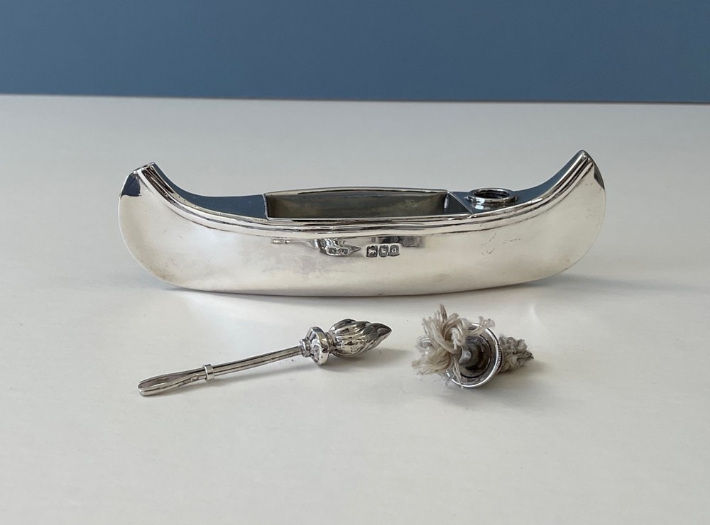 Antique Silver Novelty Table Lighter - Canoe
