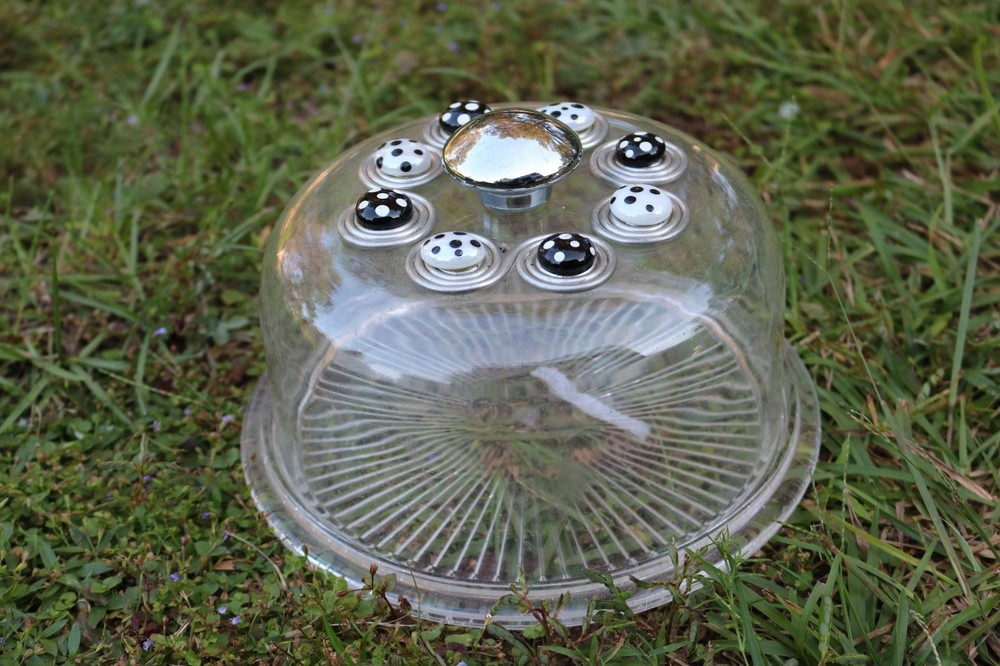 Vintage Clear Cake Stand Black and White Silver
