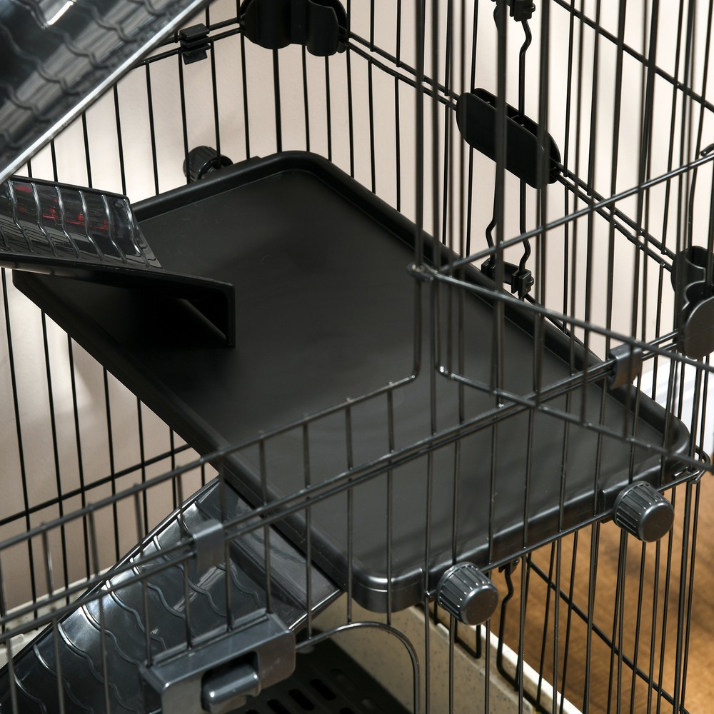 32"L 6-Level Small Animal Cage with Lockable Wheels, Tray, Black