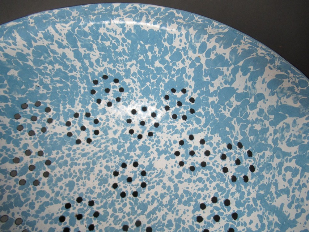 Enamelware Colander Light Blue & White Inside & Out - 2 Handles - 9 1/2" w - 242