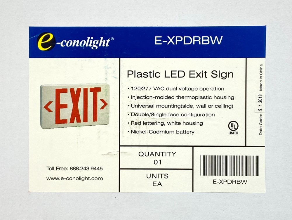 E-conolight LED Exit Sign Plastic Universal Mounting 120/277 VAC