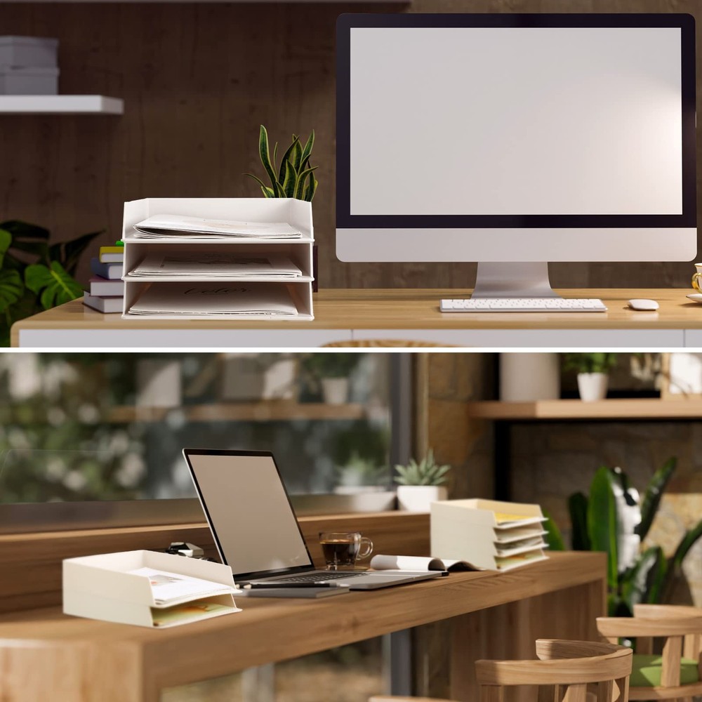 4 Pcs Stackable Desk Organizer Trays Rectangular Plastic Desk Holder Desktop ...