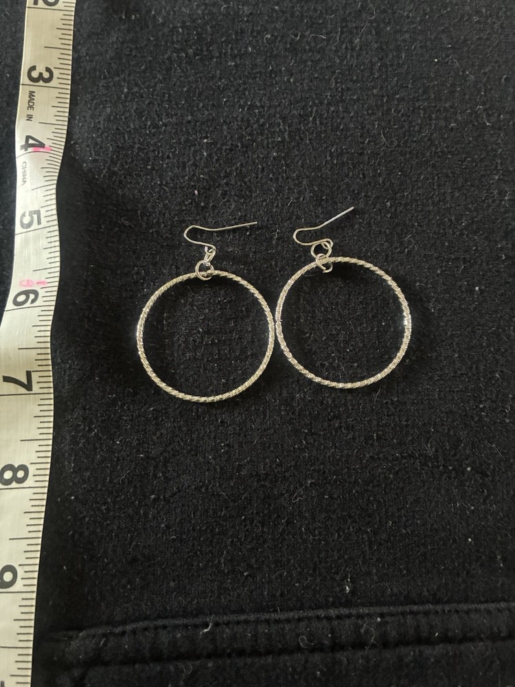 Silver Bamboo Style Hoop Dangle Earrings