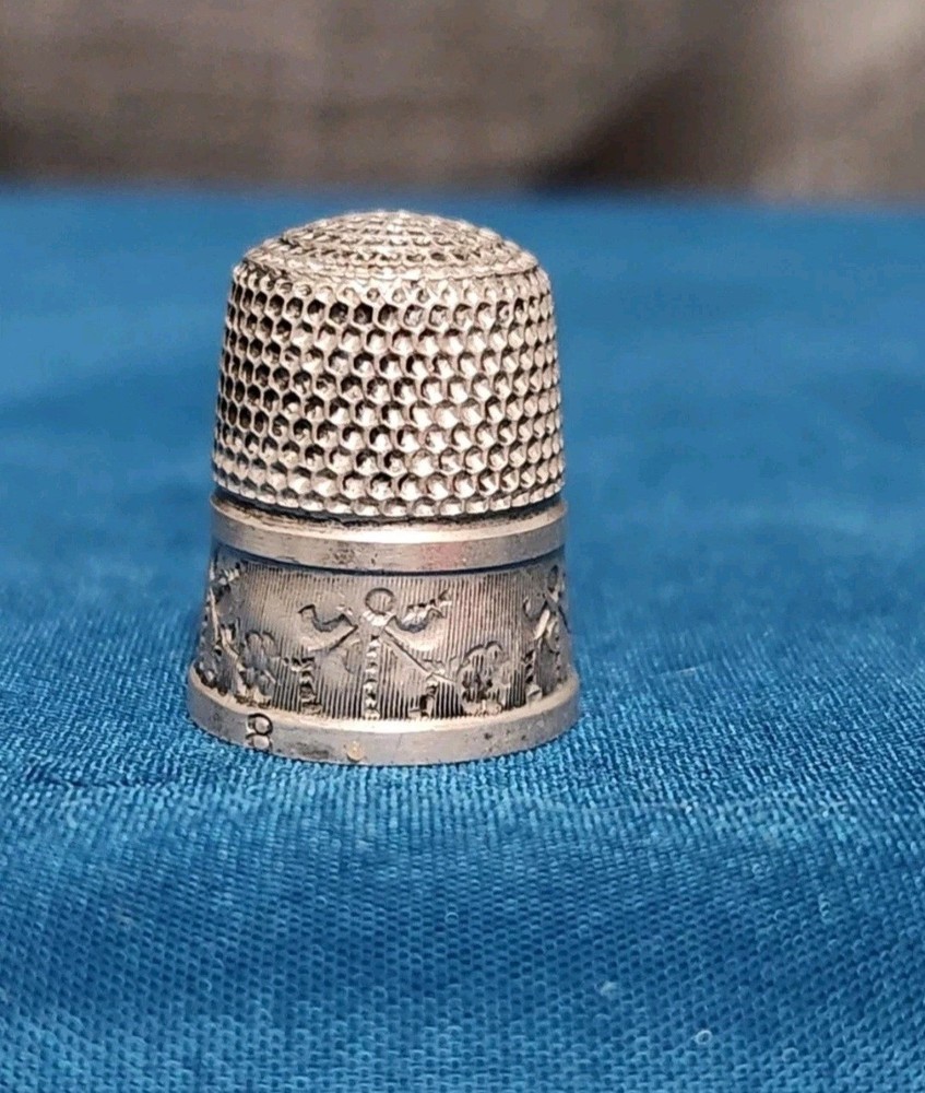 Antique Simons Bro Co Sterling Silver Thimble (Size 8) Decorative Border