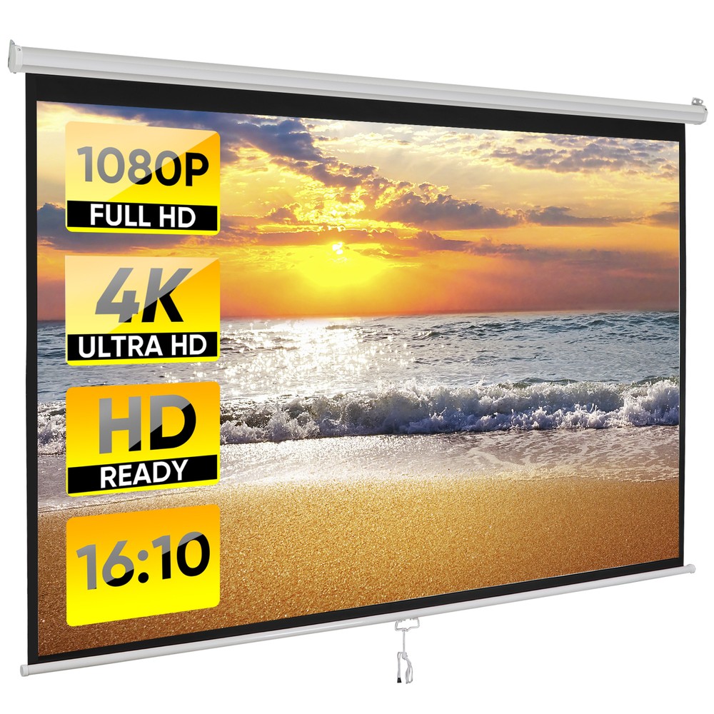 100" Projector Screen Manual Pull-down 16:10 Hd Projection Screen Home Office