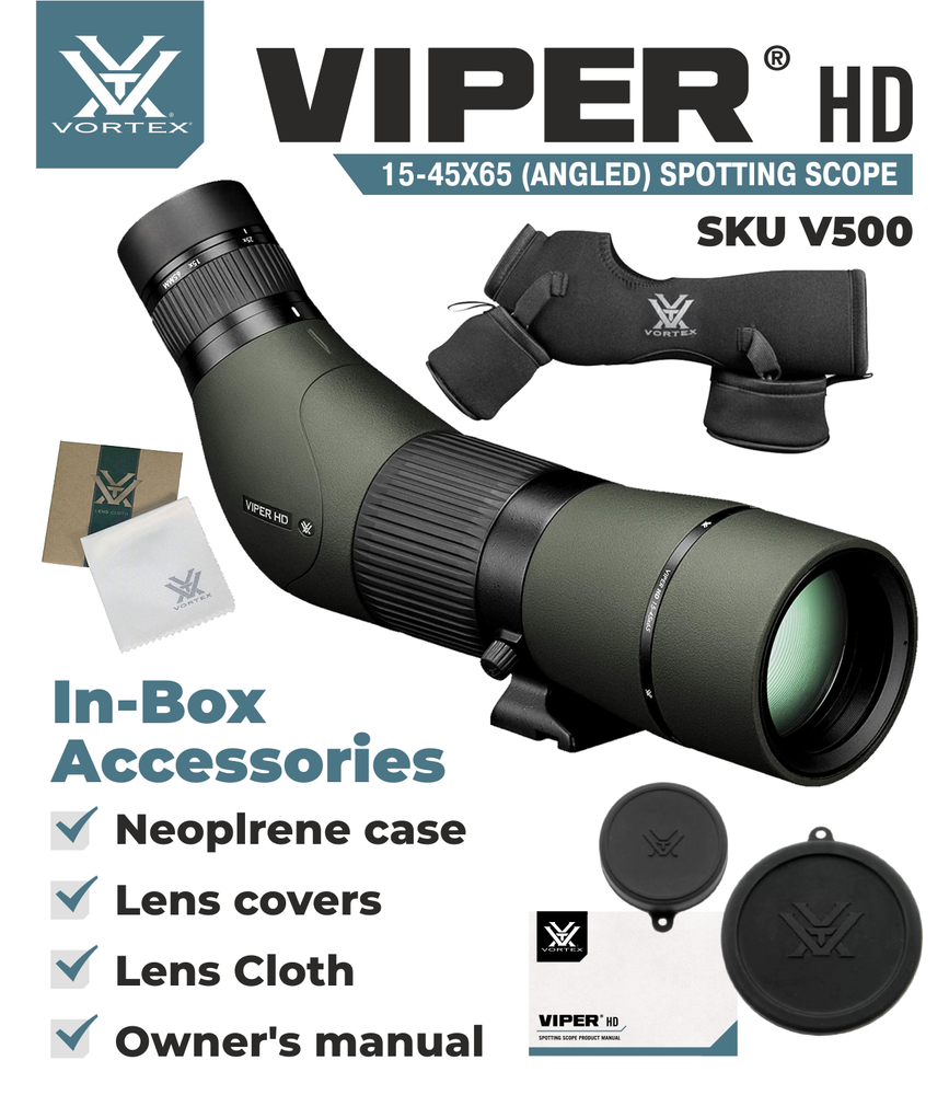 Vortex Optics Viper HD 15-45x65 Angled Spotting Scope w/ Hat & Wearable4U Bundle
